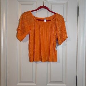 Just Be Vibrant Orange Pleated Blouse